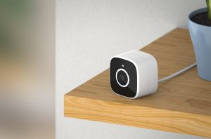 abode Outdoor Smart Camera, on a shelf